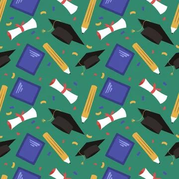 Hand drawn end of school seamless pattern. イラスト素材