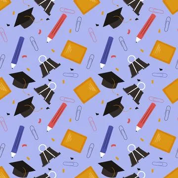 Hand drawn end of school seamless pattern. イラスト素材