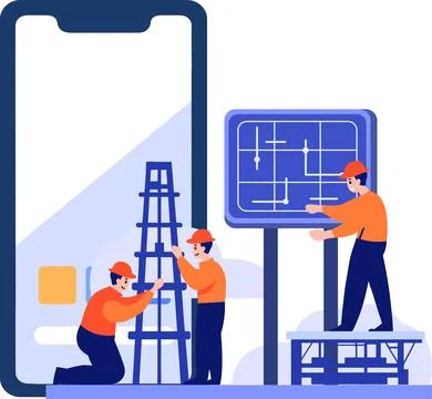 Hand Drawn Engineer installing solar cells in flat style Stock Illustration