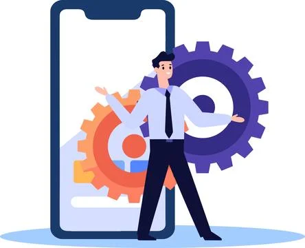 Hand Drawn Engineer or architect with cogs in construction concept in flat .. Stock Illustration