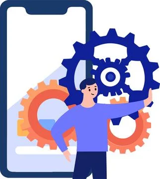 Hand Drawn Engineer or architect with cogs in construction concept in flat .. Stock Illustration