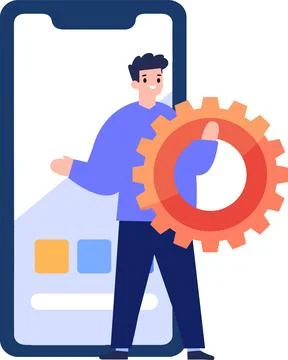 Hand Drawn Engineer or architect with cogs in construction concept in flat .. Stock Illustration