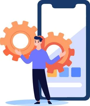 Hand Drawn Engineer or architect with cogs in construction concept in flat .. Stock Illustration