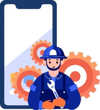 Hand Drawn Engineer or architect with cogs in construction concept in flat .. Stock Illustration