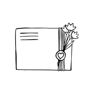 Hand drawn envelope with heart and flowers. Stock Illustration