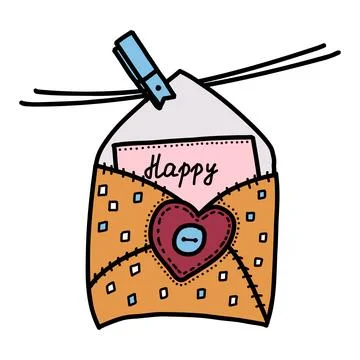 Hand-drawn envelope with a letter for lovers. Design elements for Valentines  Stock Illustration