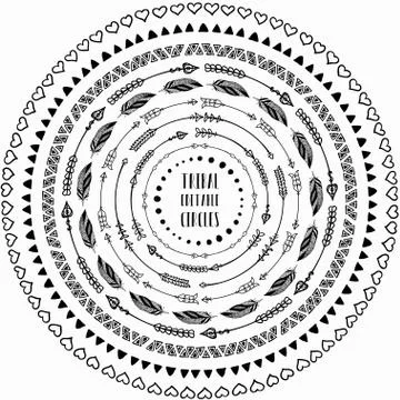 Hand drawn ethnic circles frames. Editable Pattern Brushes Stock Illustration