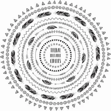 Hand drawn ethnic circles frames. Editable Pattern Brushes Stock Illustration