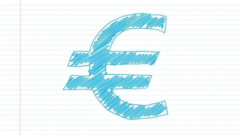 Hand drawn Euro symbol rotating on the glass board. Painted by blue marker (Felt Stock Footage 98758053