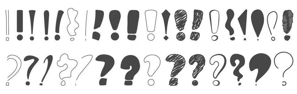 Hand Drawn Exclamation and Question Marks Set Stock Illustration
