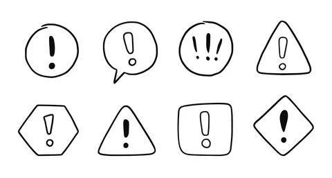 Hand drawn exclamation mark, alert sign set. Scribble doodle exclamation point Stock Illustration