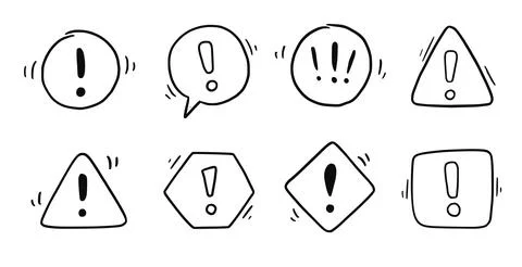 Hand drawn exclamation mark, alert sign set. Scribble doodle exclamation point Stock Illustration