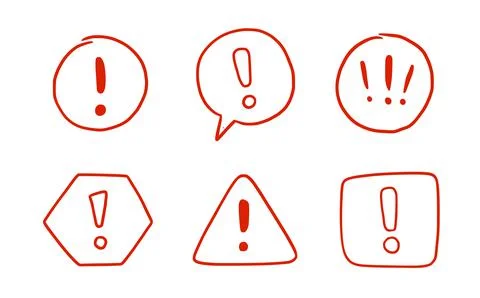 Hand drawn exclamation mark, alert sign set. Scribble doodle exclamation point Stock Illustration