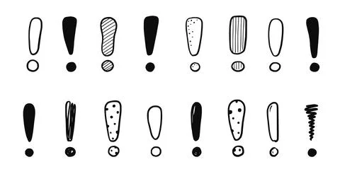Hand drawn exclamation mark set. Scribble doodle exclamation point sign. Hand Stock Illustration