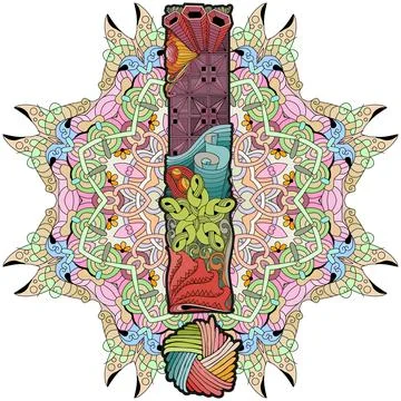 Hand drawn Exclamation point on mandala zentangle styled for t-shirt design, Stock Illustration