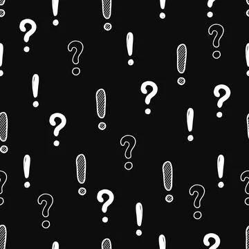 Hand drawn exclamation, question mark seamless pattern. Scribble doodle Illustrazione stock