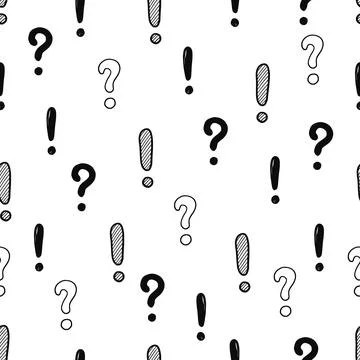 Hand drawn exclamation, question mark seamless pattern. Scribble doodle Stock Illustration