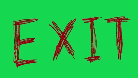 Hand Drawn Exit Text Animation on Green Screen Directional Way Out Video Overlay Stock Footage 334608635