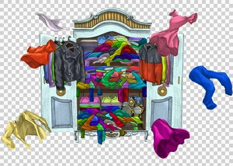 Hand drawn exploding closet Illustration with transparent background. Stockillustratie