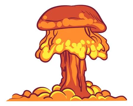 Hand drawn explosion. Comic flame, fire bang. Atomic bomb detonation, dynamite Stock Illustration