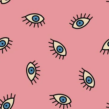 Hand Drawn Eye Doodles Seamless Pattern. Stock Illustration