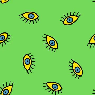 Hand Drawn Eye Doodles Seamless Pattern. Stock Illustration