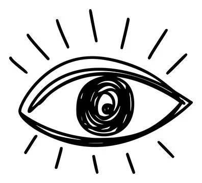 Hand drawn eye icon in simple doodle style. Open black eye with lines Stock Illustration