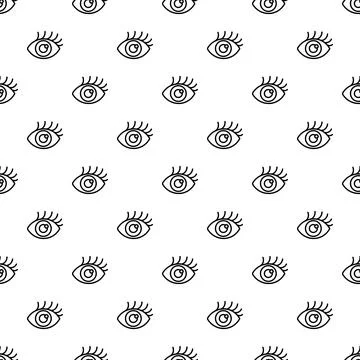 Hand drawn eye pattern seamless black and white background Stock Illustration