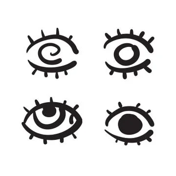 Hand drawn eyes set vector illustration black and white. Stock Illustration