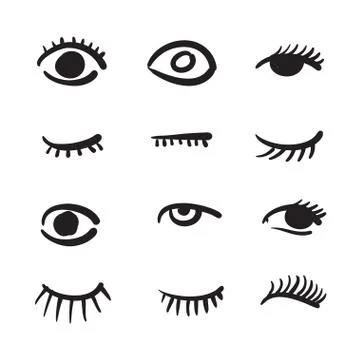 Hand drawn eyes set vector illustration black and white. Stock Illustration