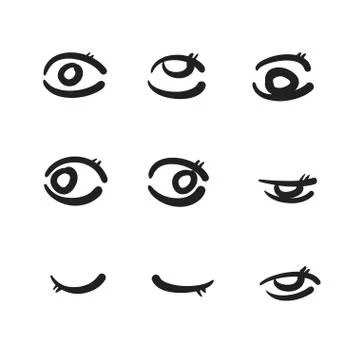 Hand drawn eyes set vector illustration black and white. Stock Illustration