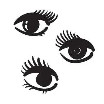 Hand drawn eyes set vector illustration black and white. Stock Illustration
