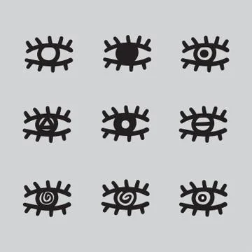 Hand drawn eyes set vector illustration black and white. Stock Illustration