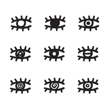 Hand drawn eyes set vector illustration black and white. Stock Illustration