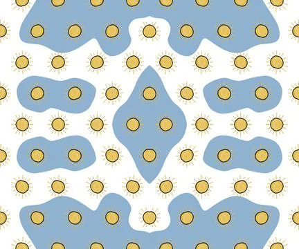 Hand drawn fabric pattern sun pastel background Seamless, yellow sun like a chil Stock Illustration