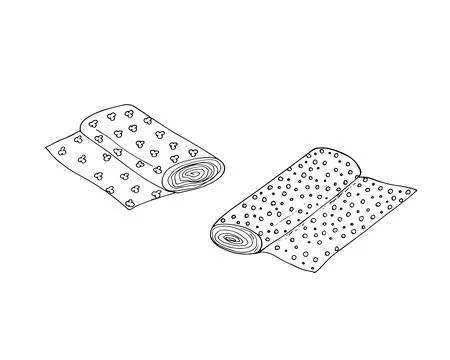 Hand-drawn fabric rolls set.  Textile set isolated on a white background.  .. Stock Illustration
