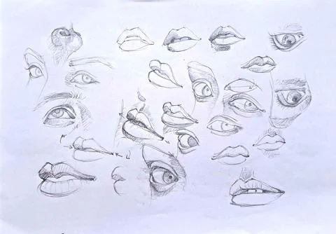 Hand-drawn face features drawing concept series イラスト素材