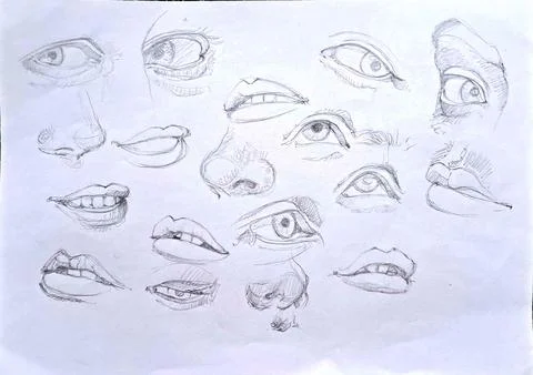 Hand-drawn face features drawing concept series Иллюстрация