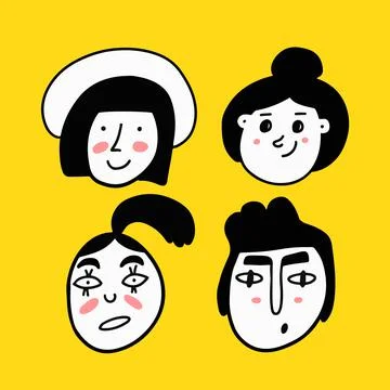 Hand drawn faces, set of people avatars for social media Stock Illustration