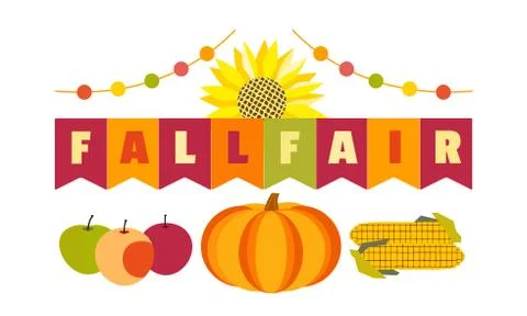 Hand drawn Fall Fair flat color vector headline Stock Illustration
