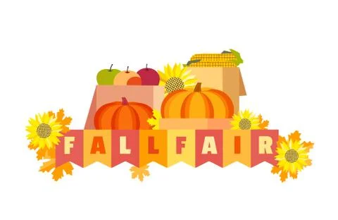 Hand drawn Fall Fair flat color vector headline Stock Illustration
