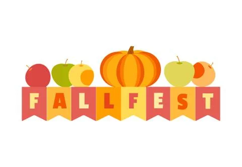 Hand drawn Fall Fest flat color vector headline Stock Illustration