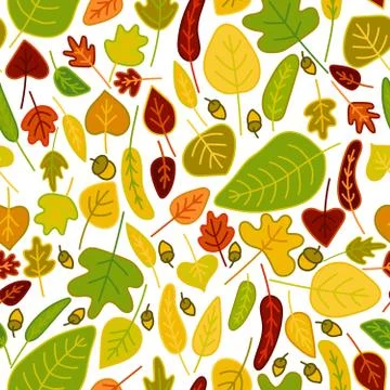 Hand drawn fall leaves isolated seamless pattern Stock Illustration
