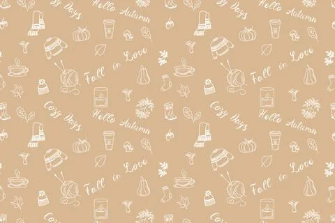 Hand drawn fall template on light brown background Cozy Days, Hello Autumn, Fall Illustrazione stock
