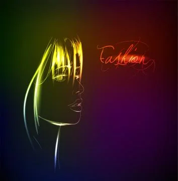 Hand-drawn fashion model from a neon. A light girl's. Fashion illustration. Stock Illustration