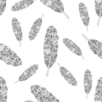Hand drawn feather pattern. Zentangle style. イラスト素材