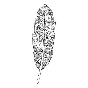 Hand drawn feather. Zentangle style. Stock Illustration