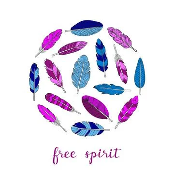 Hand drawn feathers in circle. Stock Illustration