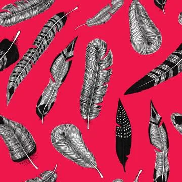 Hand drawn feathers pattern Stock Illustration