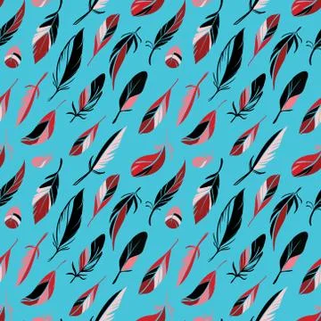 Hand drawn feathers seamless background Stock Illustration